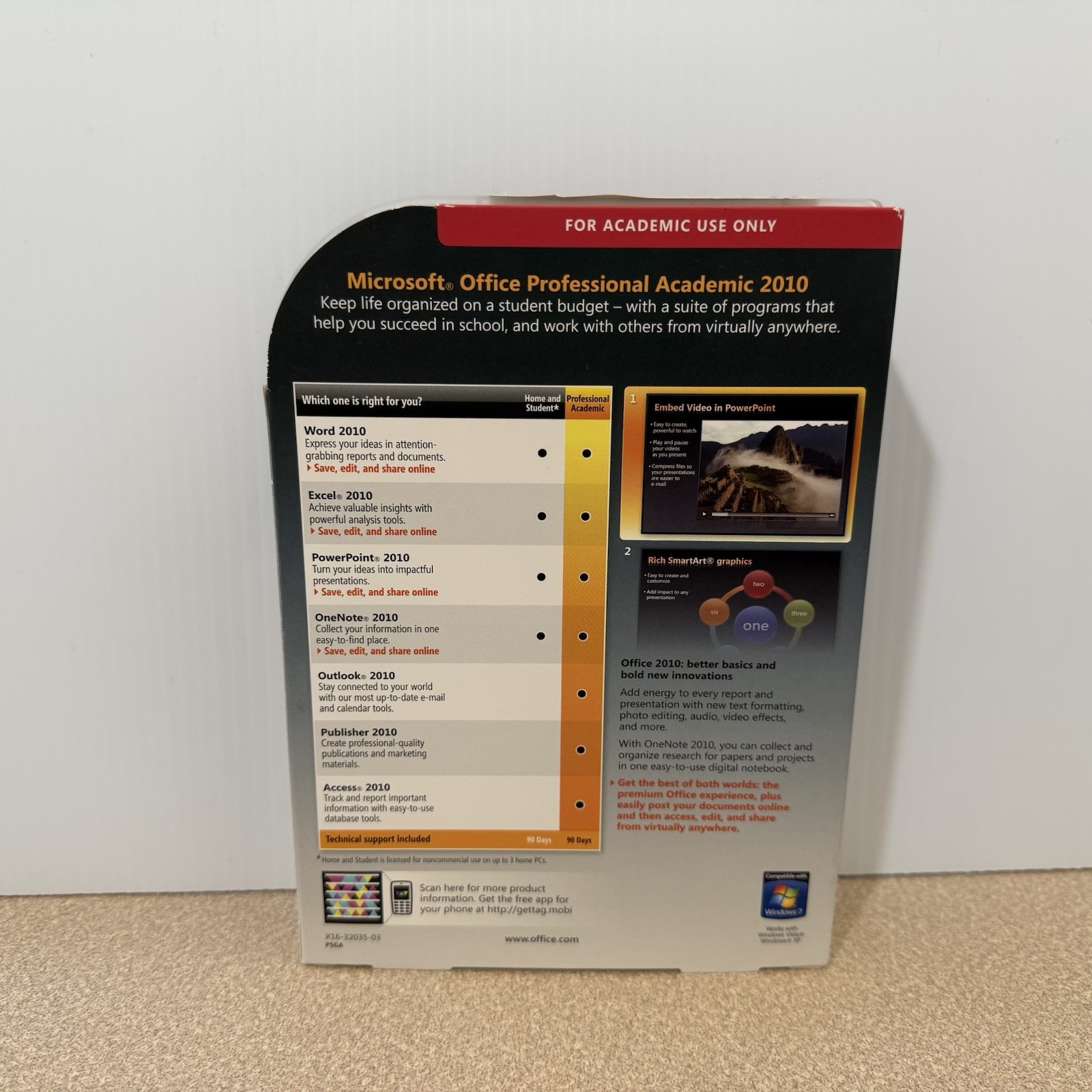 Microsoft Office Professional Academic 2010 Windows Software with DVD & Key