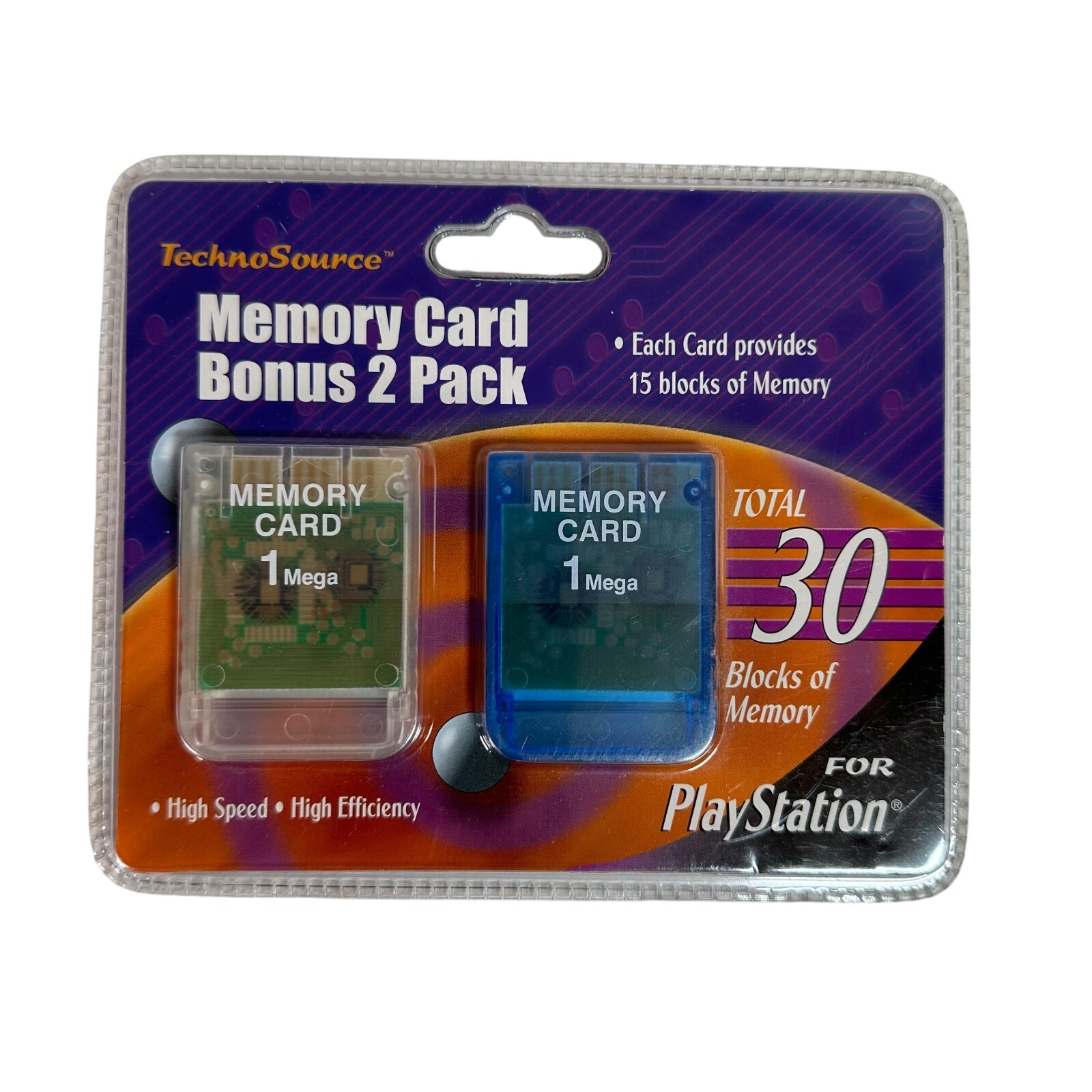 2 Pack of TechnoSource Memory Cards For PlayStation 1 Mega Each