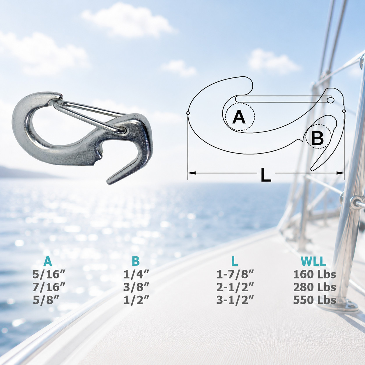 Marine Boat T316 Stainless Steel Wire Lever Open End Snap Hook