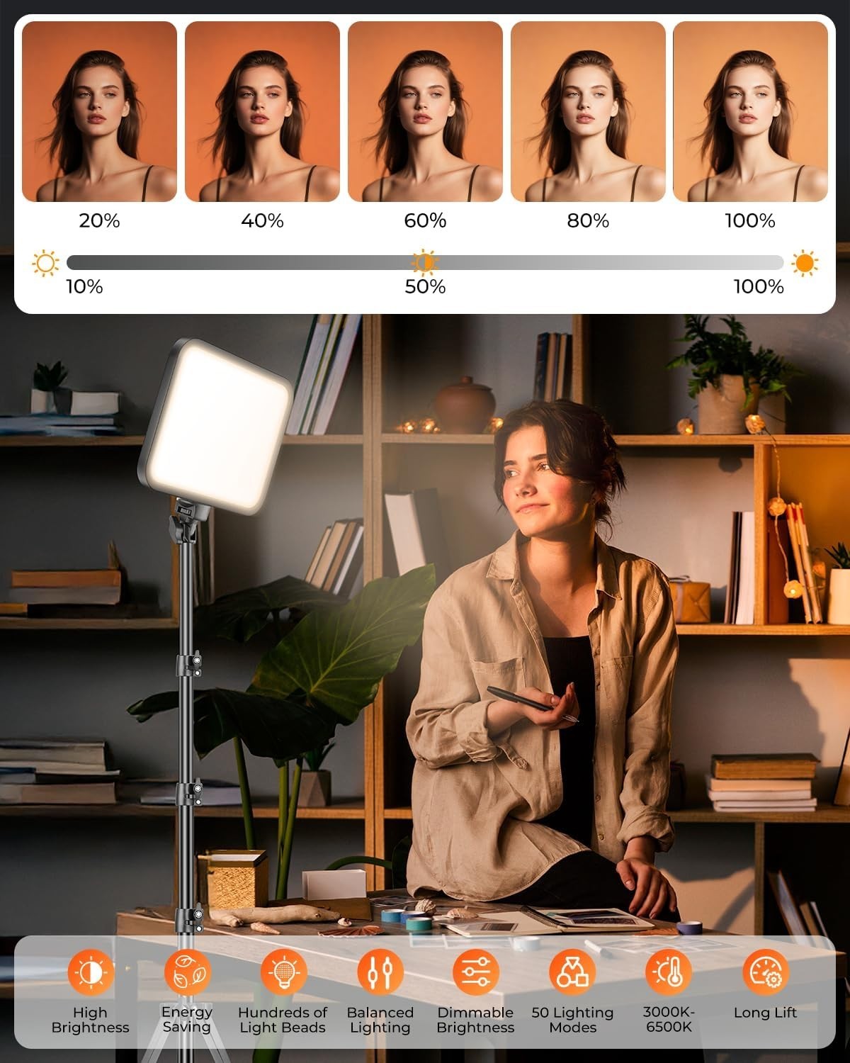 12'' Adjustable LED Studio Lights with Tripod for Professional Photography