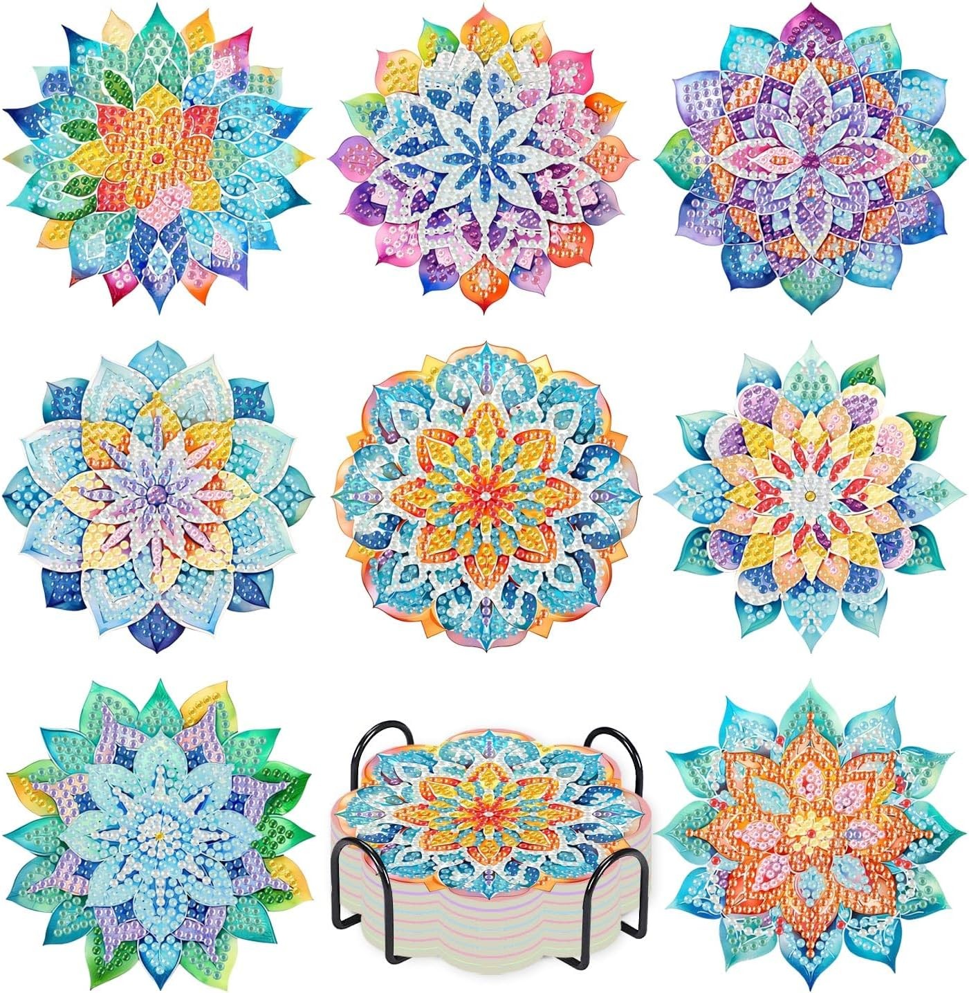 8 PCS Succulent Diamond Art Coasters with 3.9 inches in diameter, BDWY184-US
