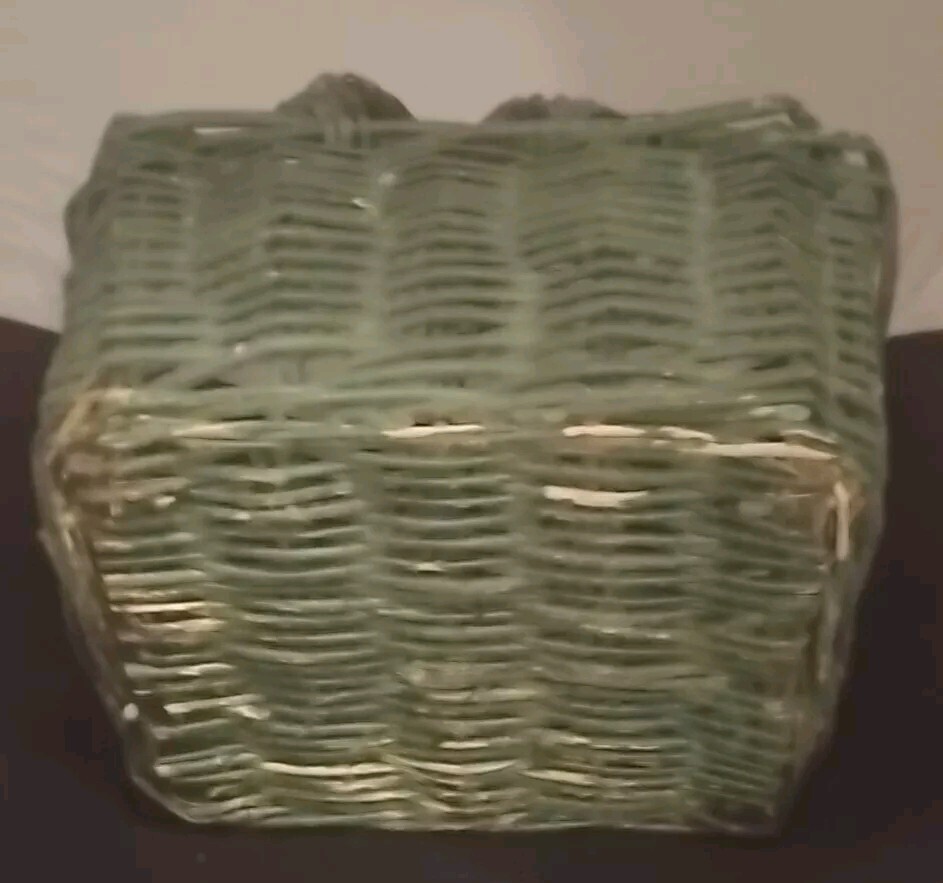 Green Rustic Willow Twig Woven Basket, Primitive Rectangle Basket with Handle.