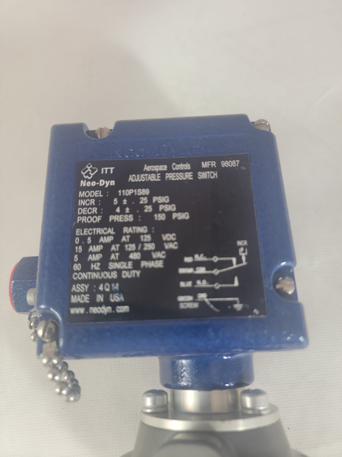 ITT 110P1S89 Neo-Dyn Adjustable Pressure Switch 5-25 PSI