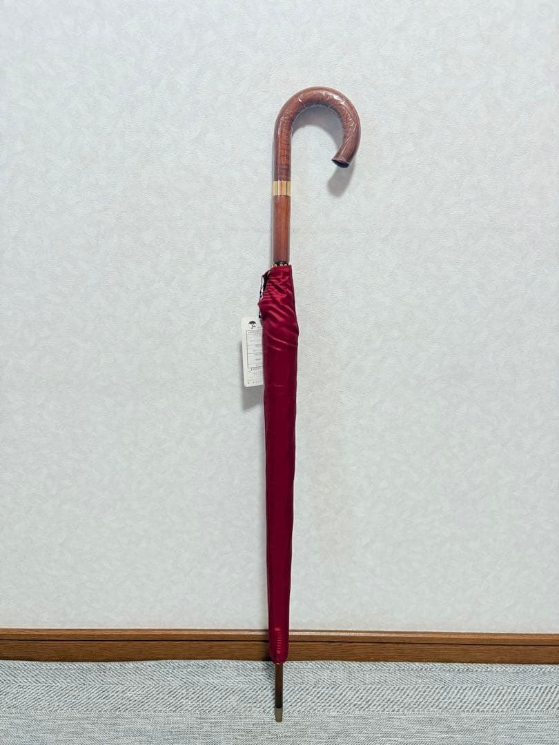 YSL Logo Umbrella Long Rain Shield Metallic Red Fashion Genuine Accessory
