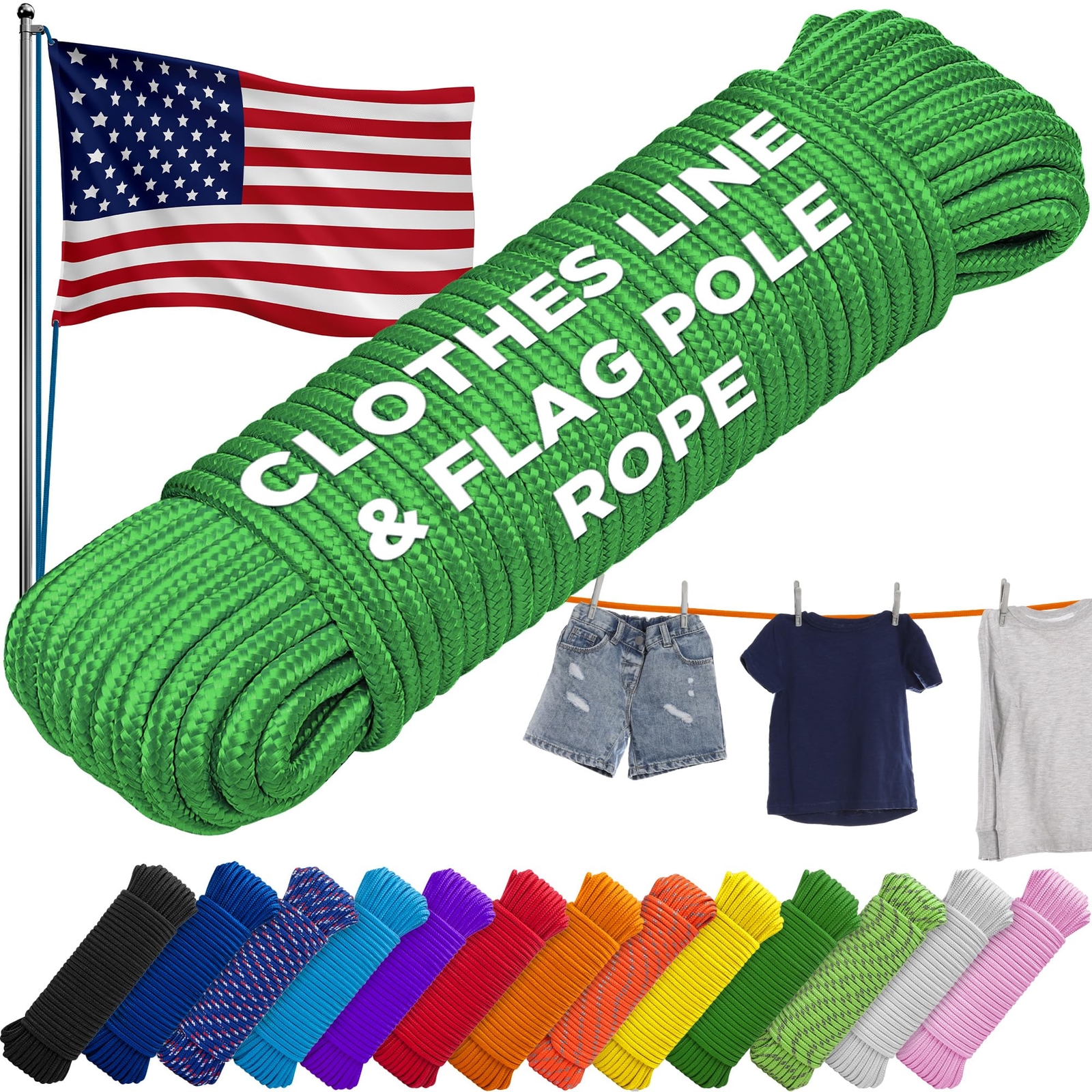 Rope 90 Feet x 1/4 Inch (7mm) Green Laundry Drying line Home & Kitchen