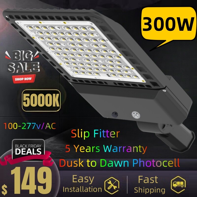 300W 42000LM Led Parking Lot Light with Slip Fitter Mount,Dusk to Dawn Photocell
