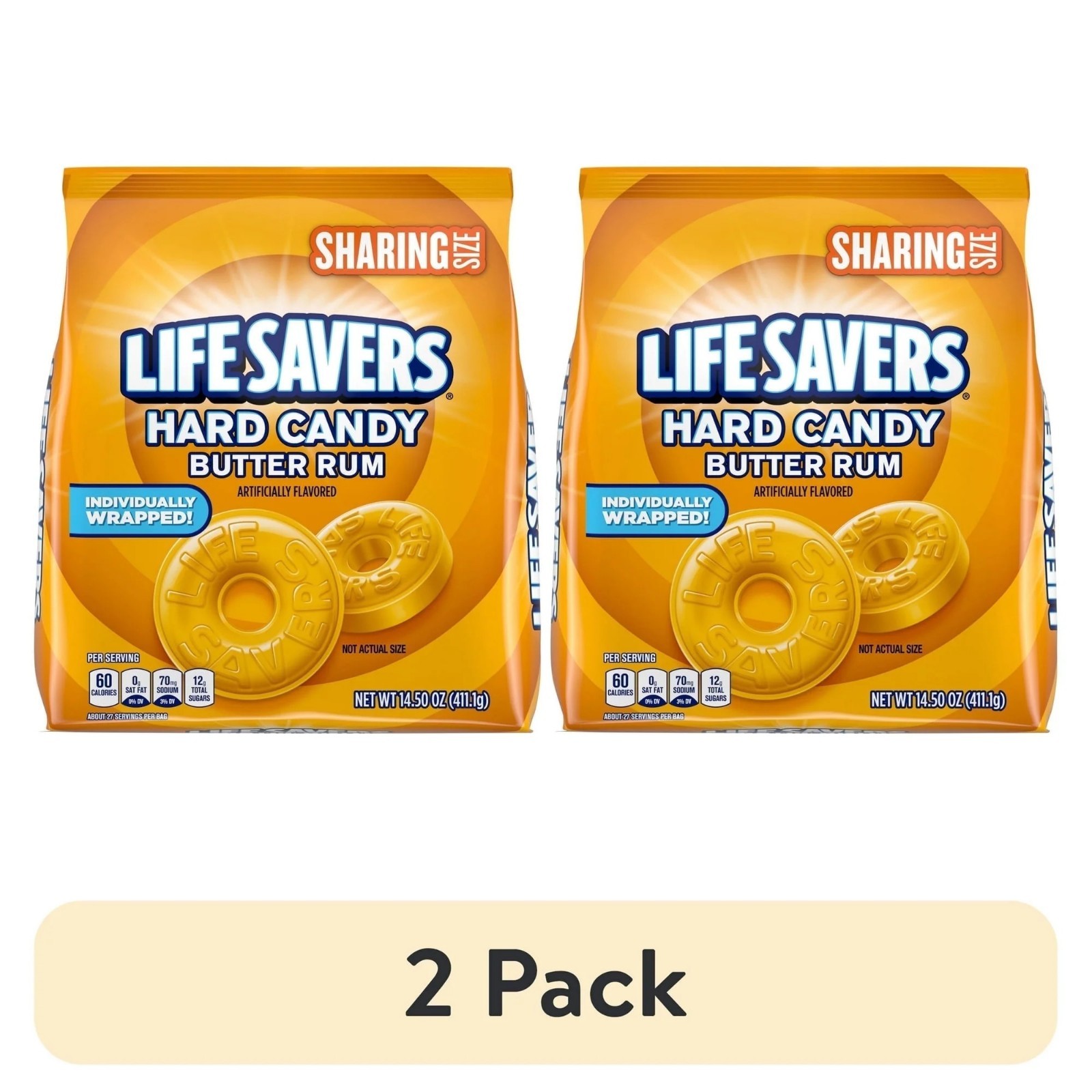 Life Savers Butter Rum Hard Candy Wrapped Sharing Size (2PACK) | Christmas Sale!