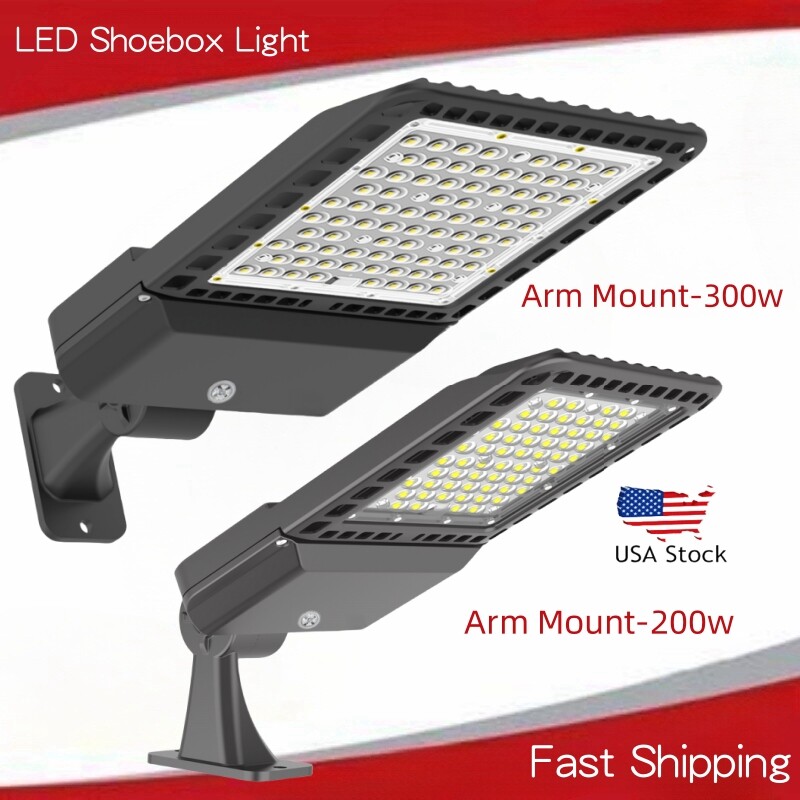 Commercial Outdoor 300W 200W LED Parking Lot Light IP65 Shoebox Street Pole Lamp