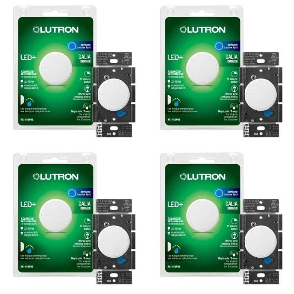 (4 Pack) Lutron Dalia 150W LED+ Rotary Dimmer Switch Single-Pole/3-Way White