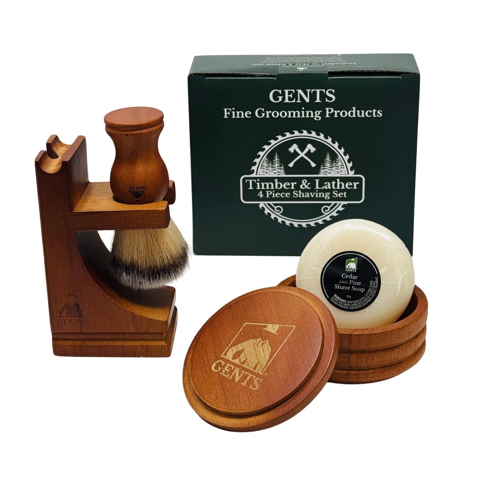 GENTS Men's Wood Shaving Bowl & Shave Brush Set with Stand Premium Shaving Ki...
