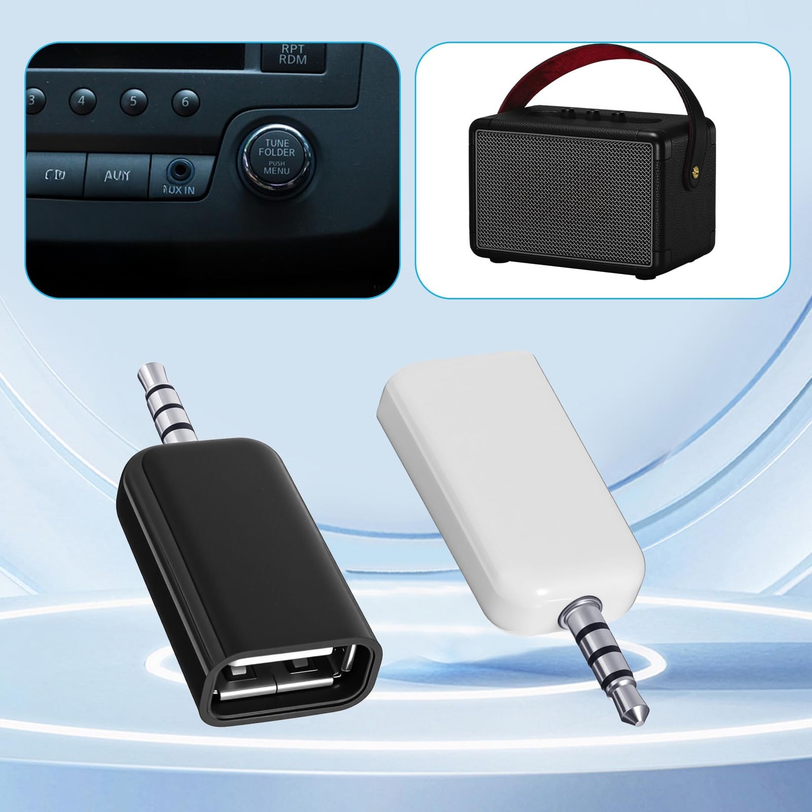 2 Pack AUX to 3.5mm Audio Adapter Not Universal USB Black