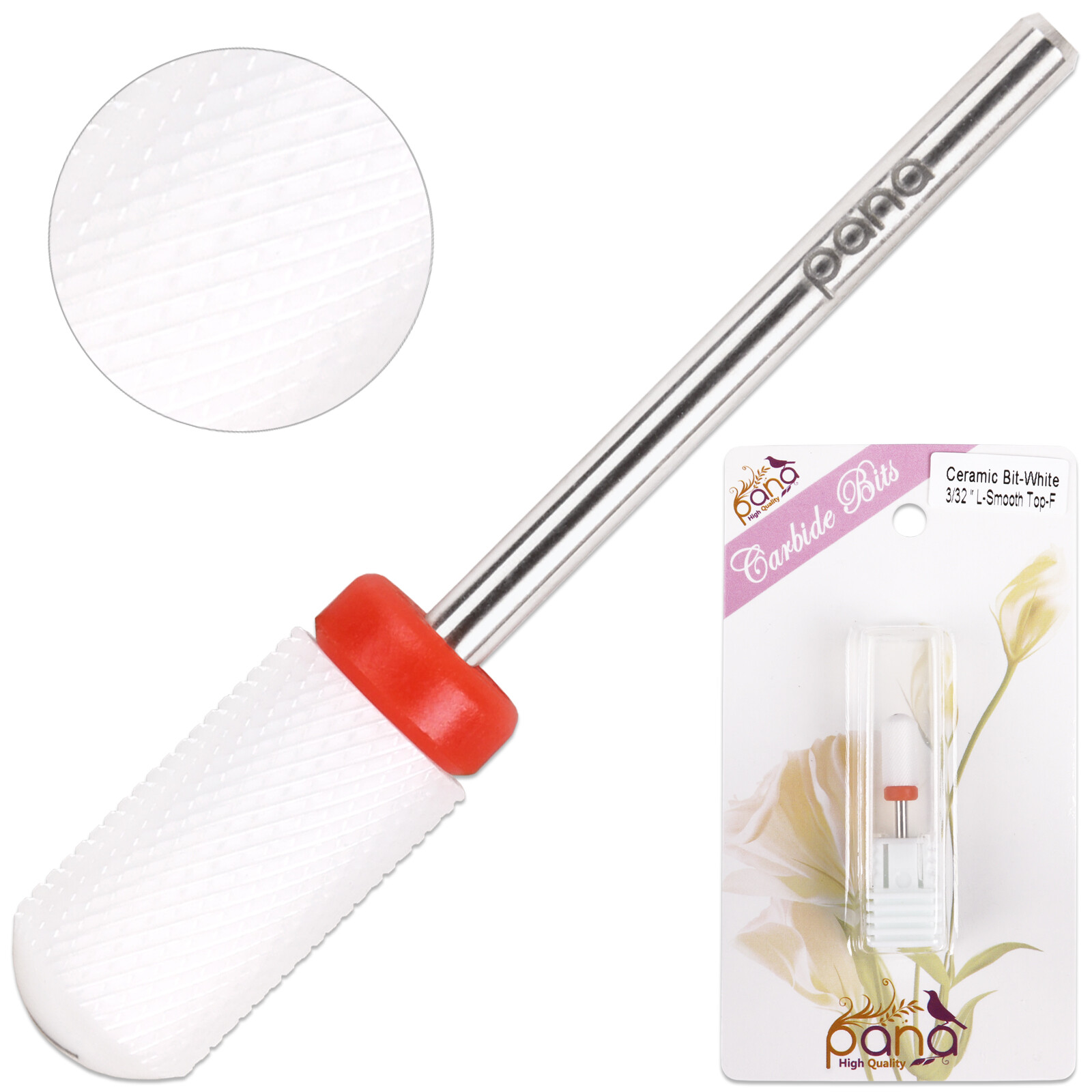 PANA 3/32" Shank Size - Ceramic White Smooth Top Large Barrel Bit Nail Drill (F)