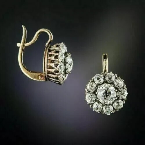 Art Deco Style Lab Created Diamond Flower Drop Dangle 14K Yellow Gold FN Earring
