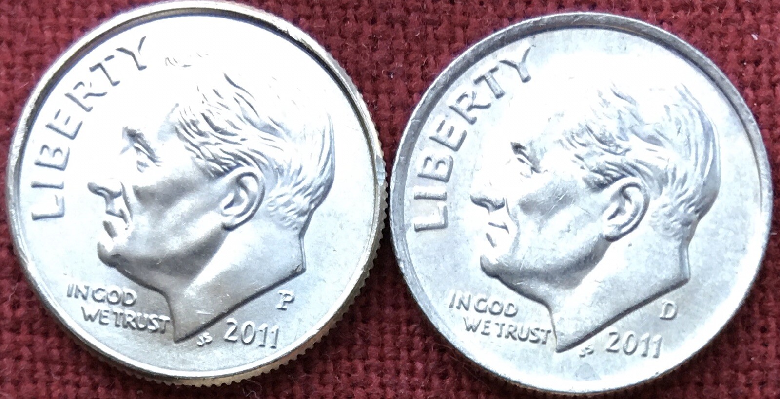 2011 P & D ROOSEVELT DIME UNCIRCULATED 2 COINS FROM OBW