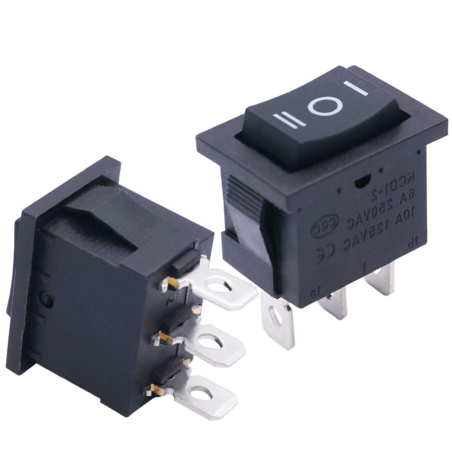 TWTADE / 4Pcs Square Momentary Rocker Switch (ON)/Off/(ON) - KCD1, Black
