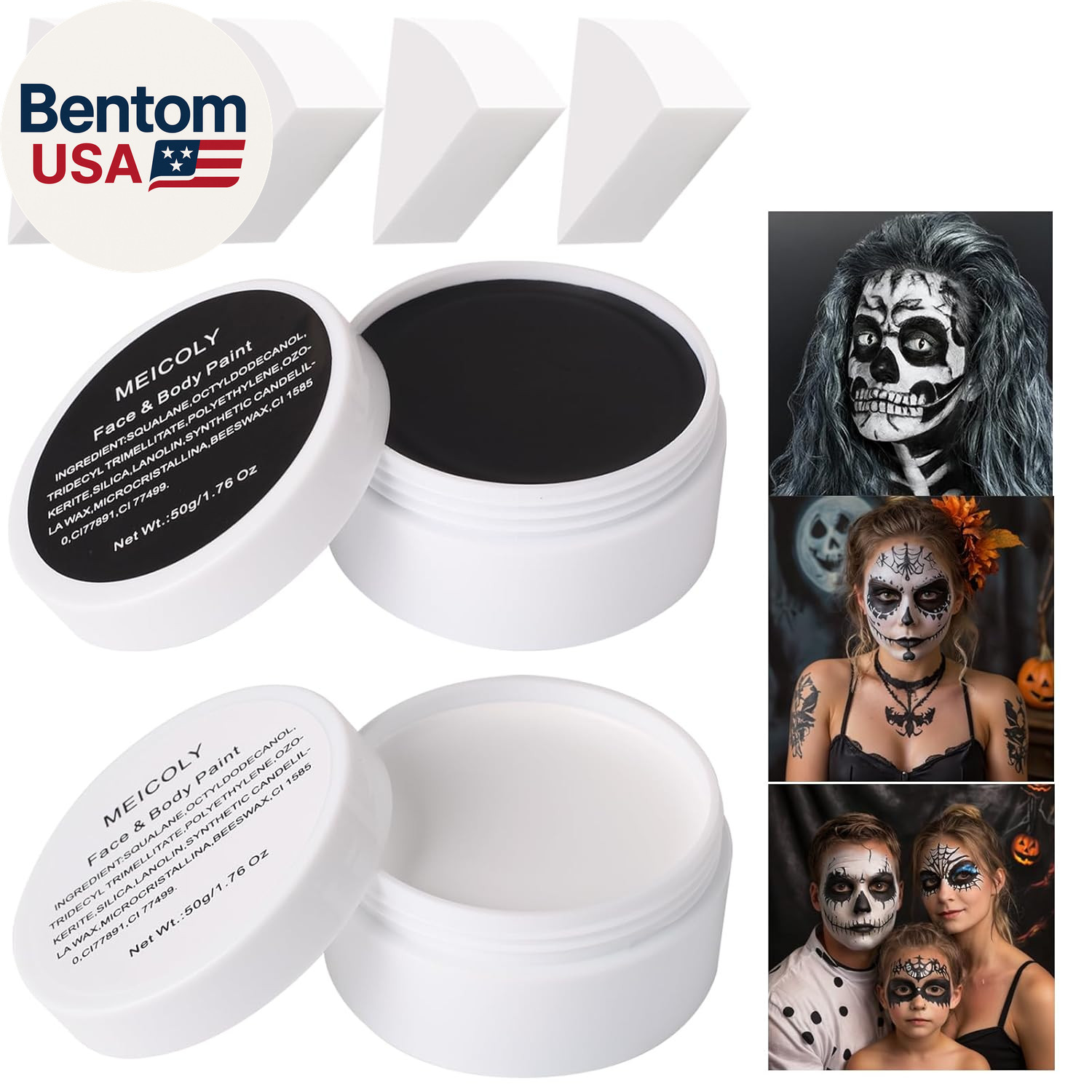 6Pcs Halloween Makeup Kit,Black White Face Paint Clown White Makeup,Classic Pro