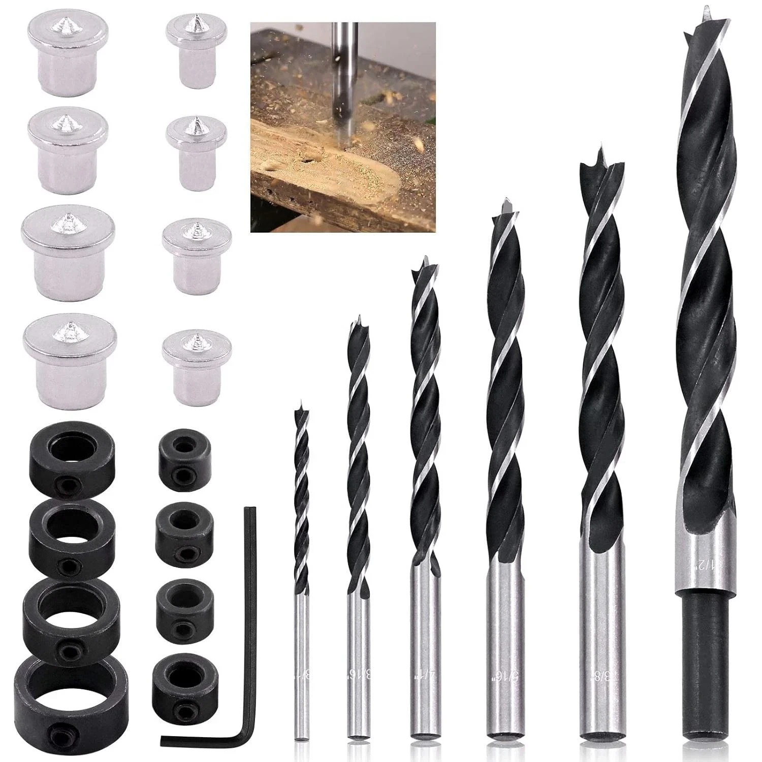 23Pcs Dowel & Tenon Center & Drill Bits Set, Dowel Drill Center Points Pin + ...