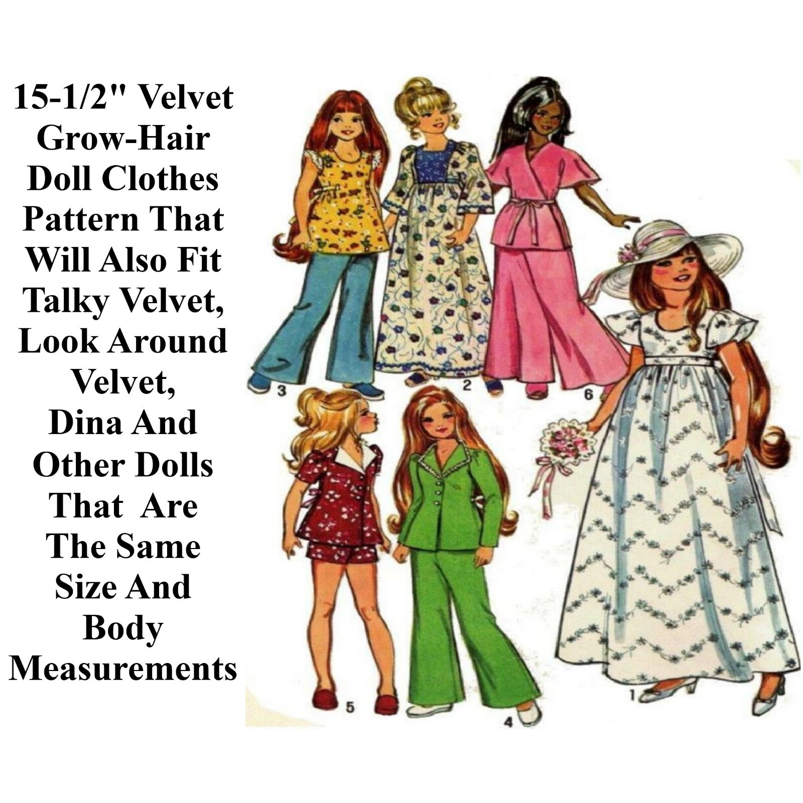 15-1/2" Doll Clothes Pattern For Velvet Grow Hair Doll, Talky Velvet & Others