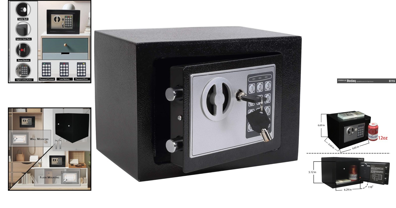 Safe Box with Electronic Keypad, Small Hidden Steel Security Lock Box with Ke...