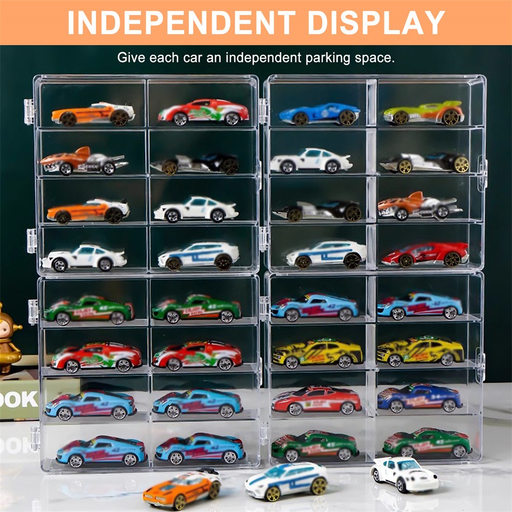 Model Car Diecast Display Case 1:64 Scale 8 Car Compartment with Locking Latch