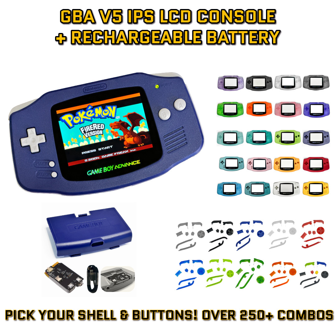 Nintendo Game Boy Advance GBA Backlight V5 IPS System USB-C Rechargeable Battery