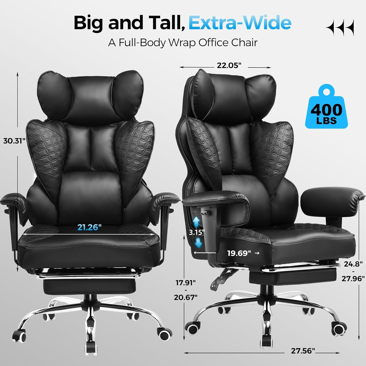 COMHOMA Big and Tall Office Chair Heavy Duty Wide Ergonomic Gaming Chair with De