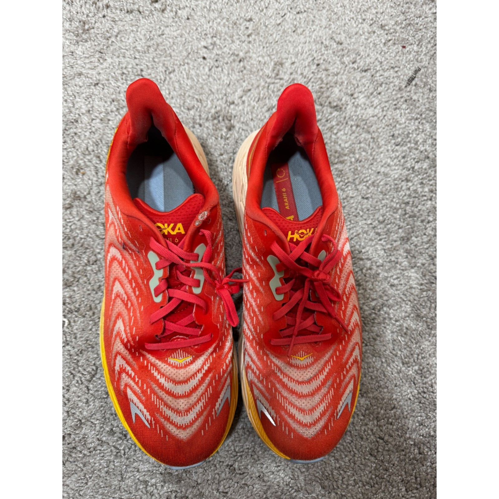 HOKA Arahi 6 Running Shoes Red Yellow Mens US 10.5 Stability Trainer