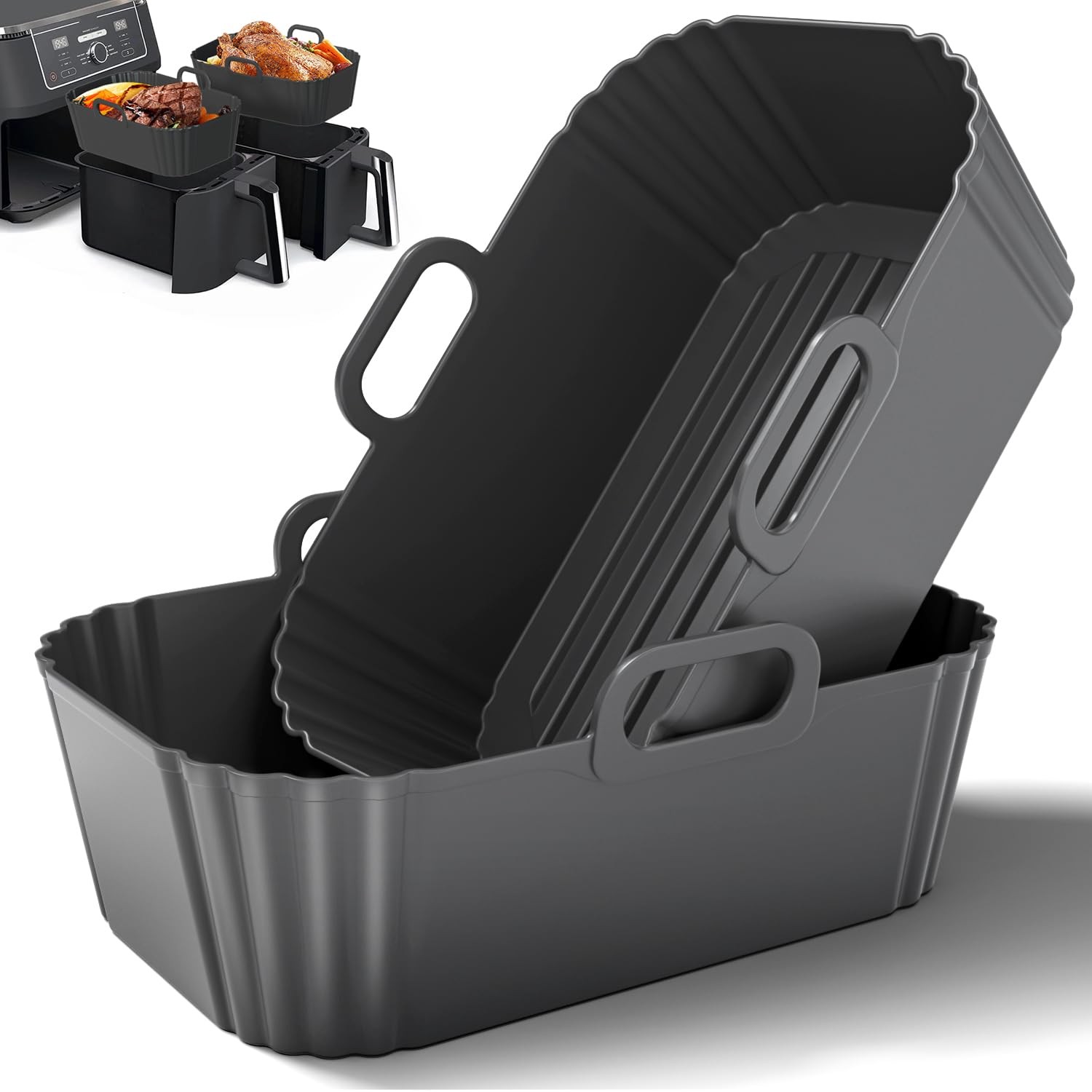 Sactercon Silicone Air Fryer Liners 2 Pack, Reusable for 8-10Qt, Black