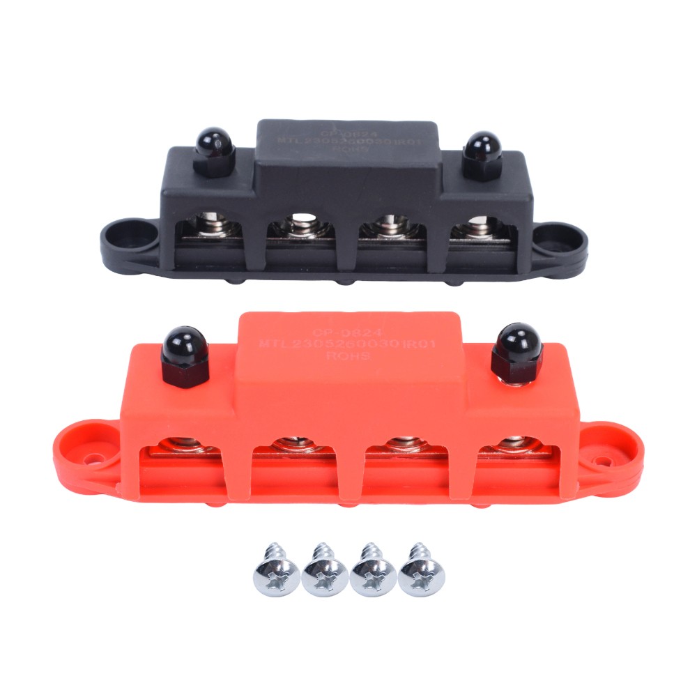 2Pcs 5/16" 4 Stud Power and Ground Distribution Block with Cover Red & Black