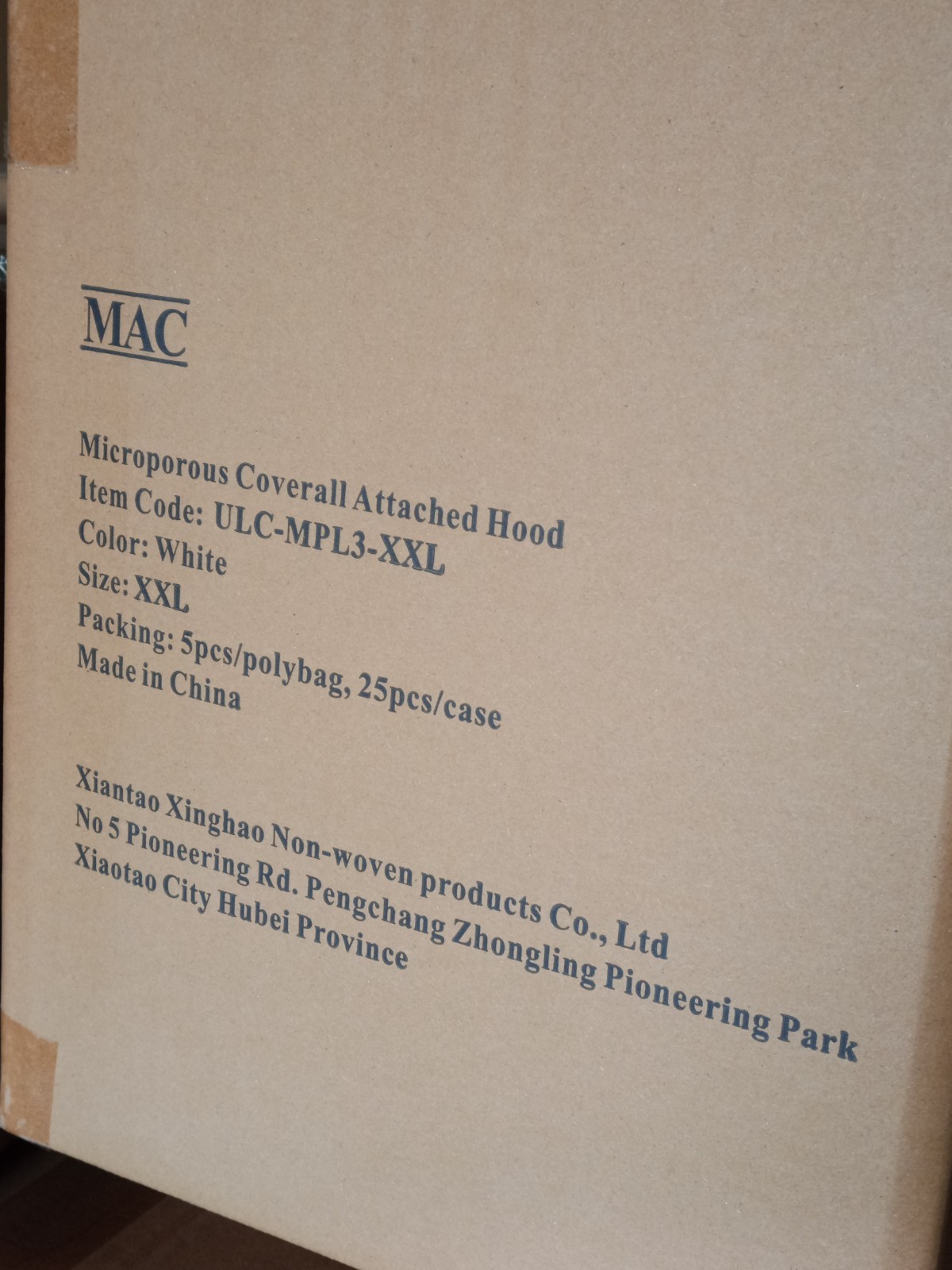 1 case of MAC ULC-MPL3-XXL Microporous Coveralls with Hood, White XXL, 25/case