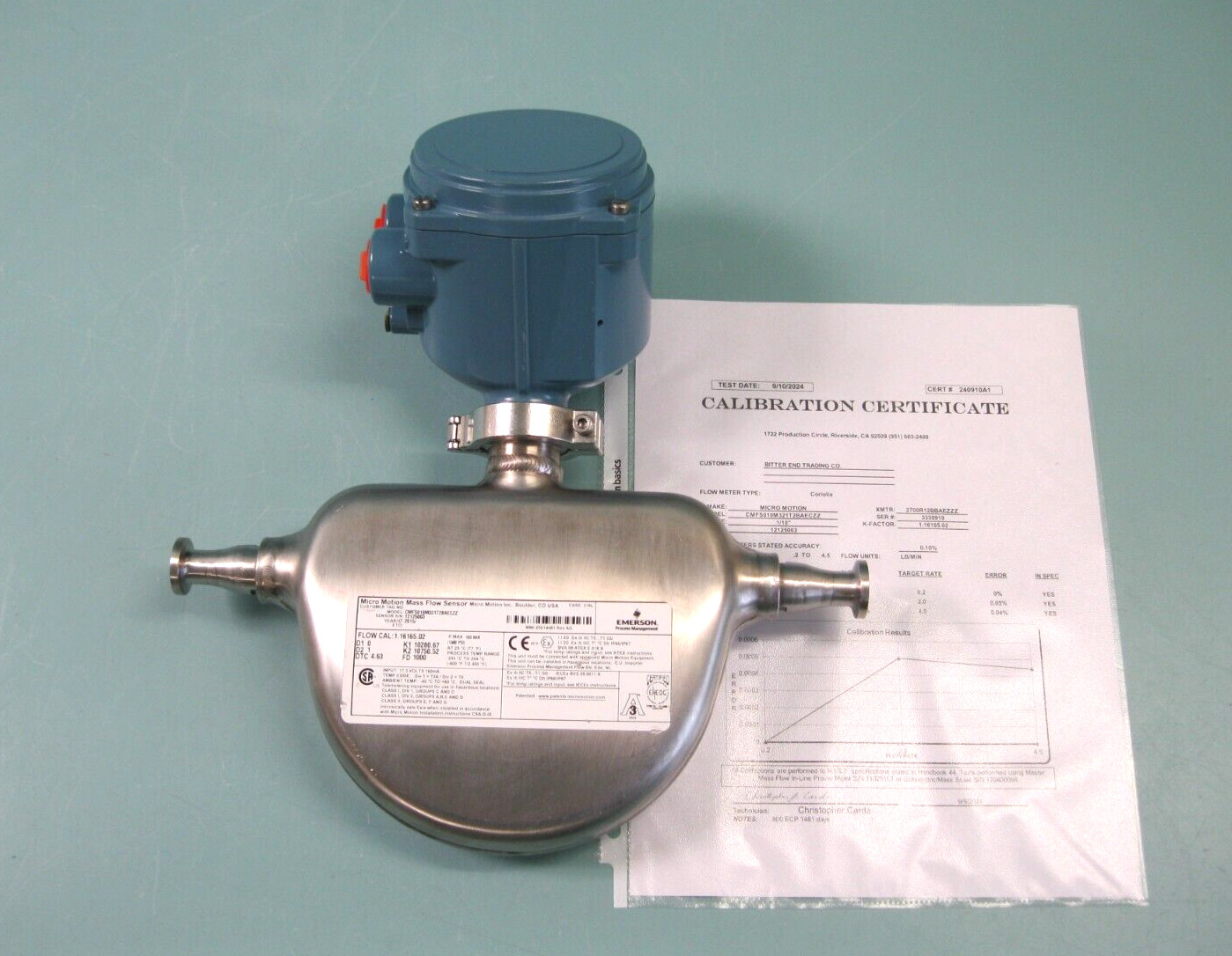 1/2" Micro Motion CMFS010 Flow Sensor 800 Enhanced Core Processor CALIBRATED C18