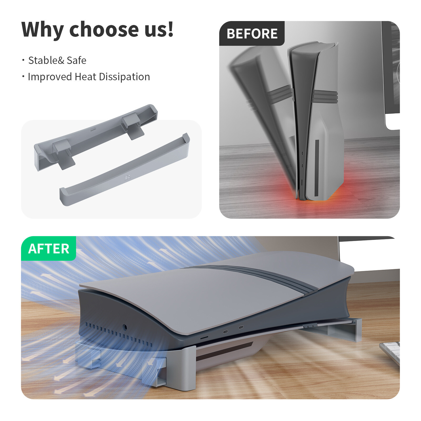 Disc Digital Horizontal Stand Placement Bracket For Sony PS5 Pro/Slim Console US
