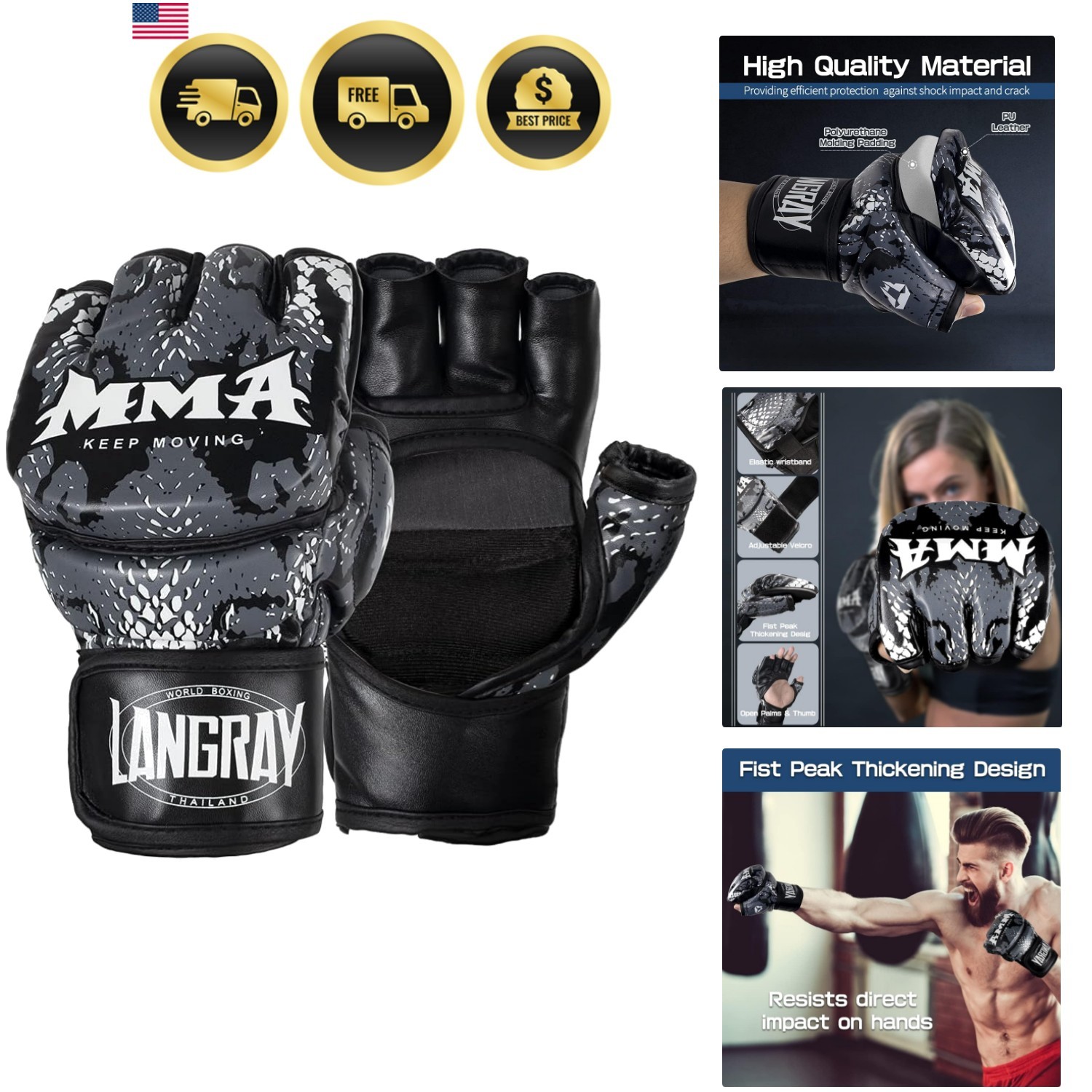 Punch Bag Training Gloves, MMA Grappling Gloves for Sparring Martial Arts Box...