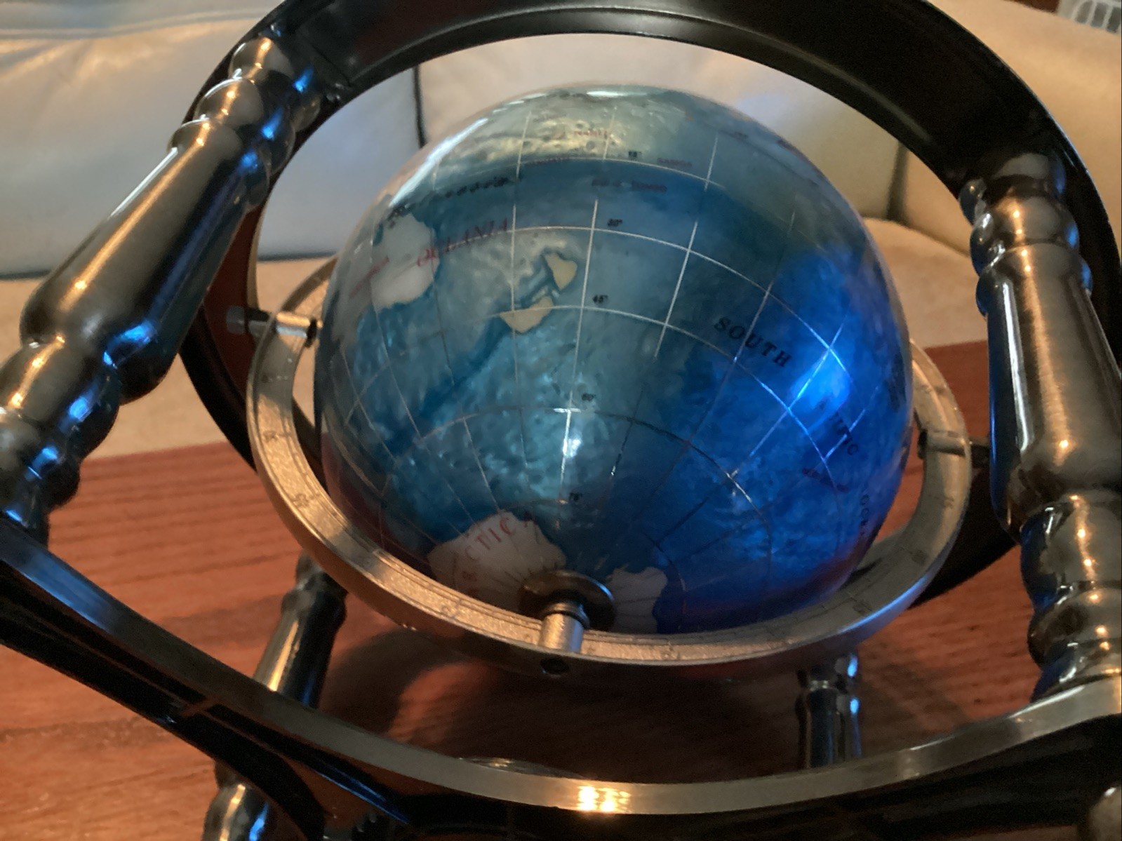 Mini Semiprecious Gemstone 6” Globe With Stand & Compass.