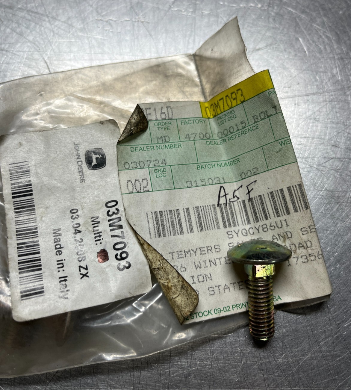 03M7093 GENUINE OEM John Deere BOLT