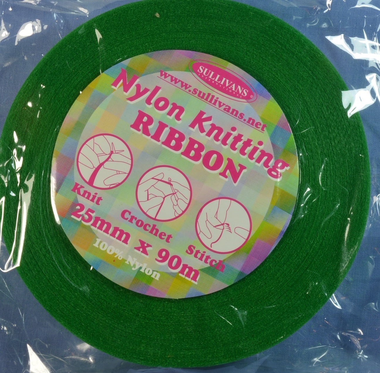 25mm Green Nylon Knitting Ribbon (x 90 metres)