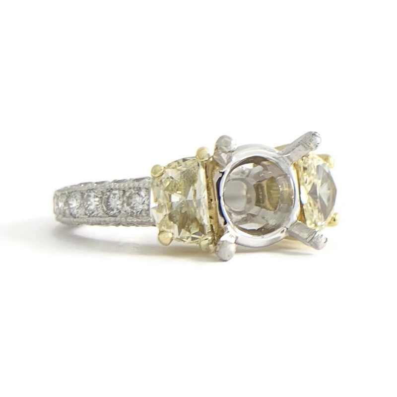 Half Moon Yellow White Pave Diamond Engagement Ring Setting Mounting Platinum