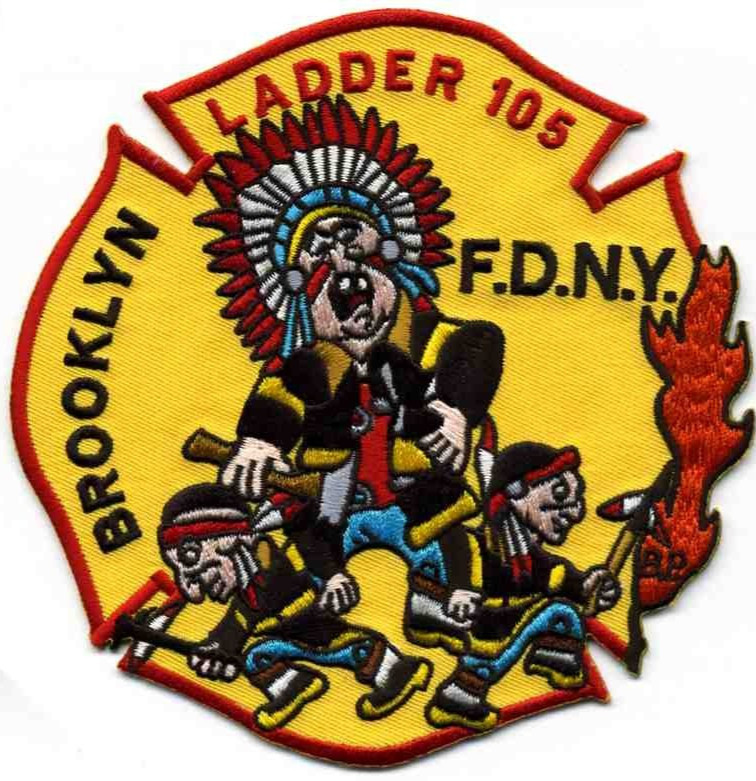 New York City - FDNY Ladder-105 "Indians", NY (5" x 5" size) fire patch