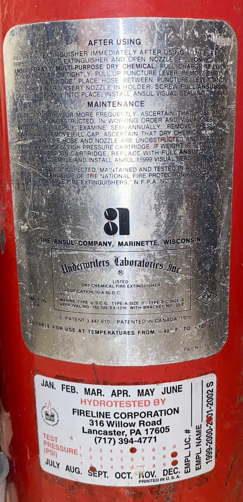 Ansul Red Line Dry Chemical Extinguisher Model A-20-E