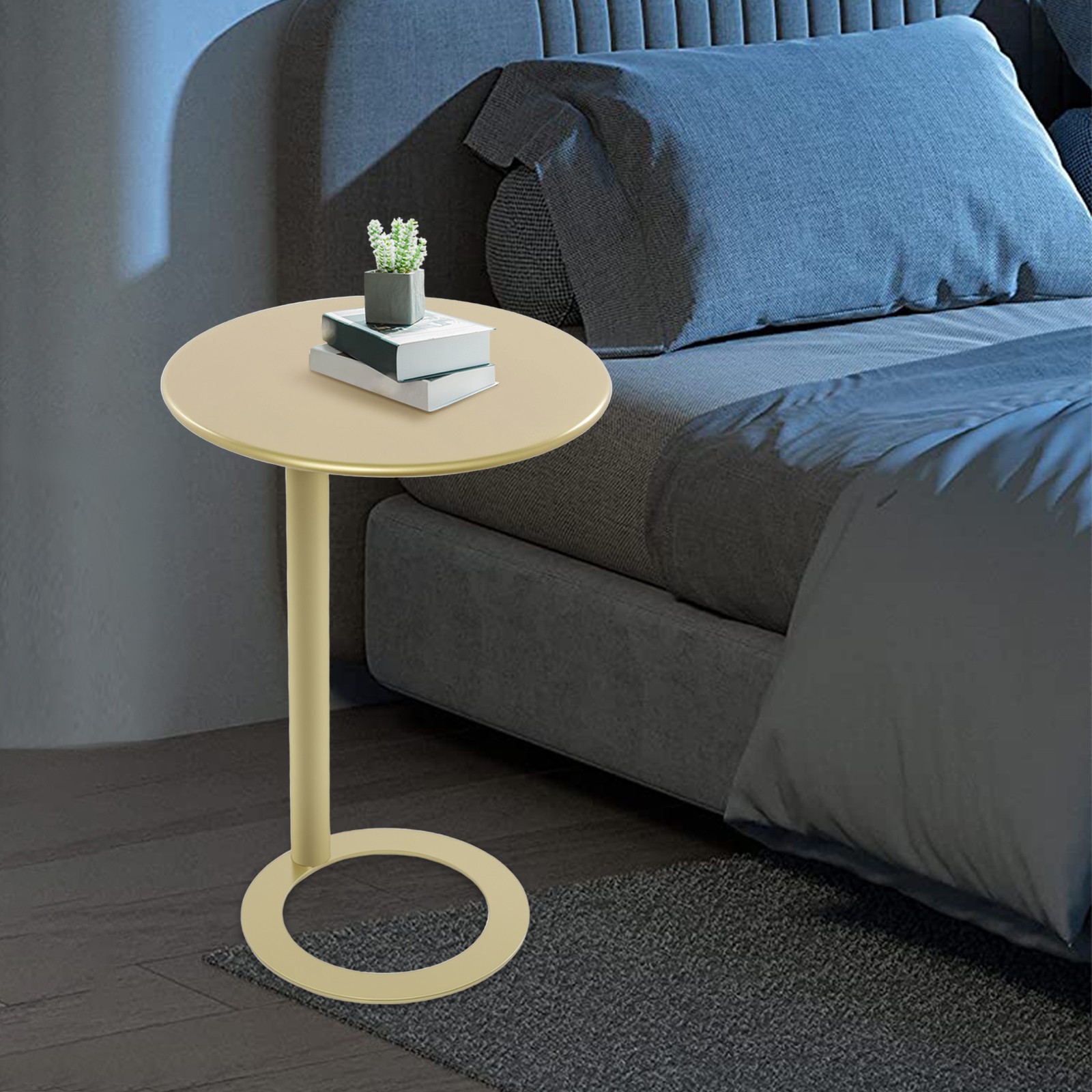 Gold Round Side Table 27.2 Inch Modern Metal Accent Table O-Shaped Base