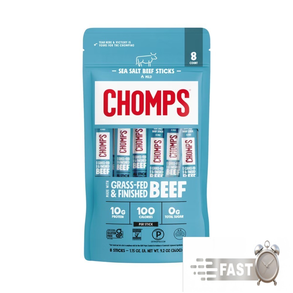 Chomps Snack Sticks Sea Salt Beef Meat Sticks - 9.2oz/8ct