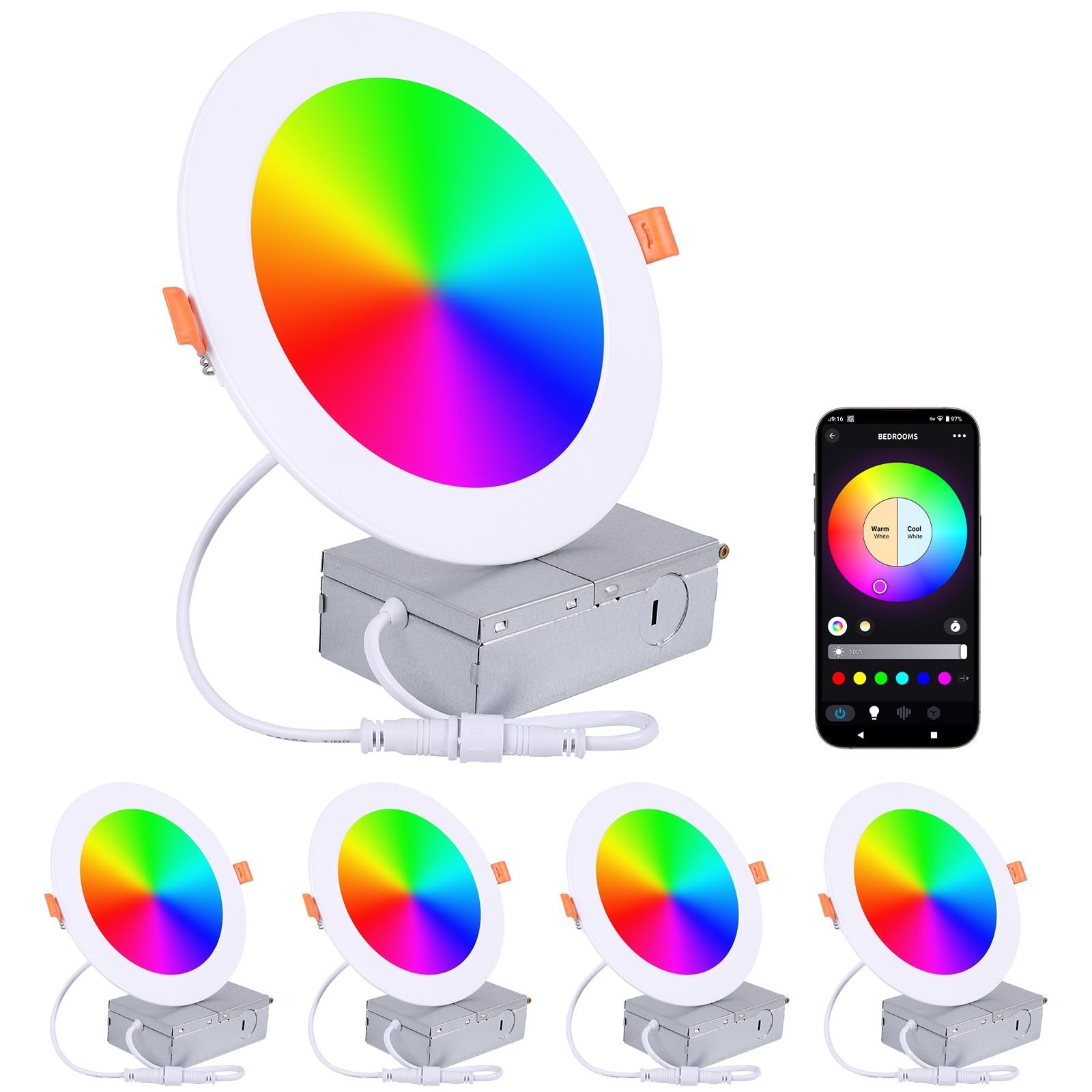 4 Pack Smart LED Recessed Lighting 6 Inch Ultra-Thin WiFi Canless D... Fast Ship