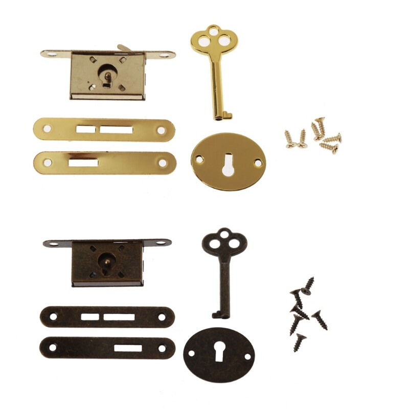 Antique Metal Drawer Lock with Key for Wardrobe, Jewelry Wooden Box, Cabinet
