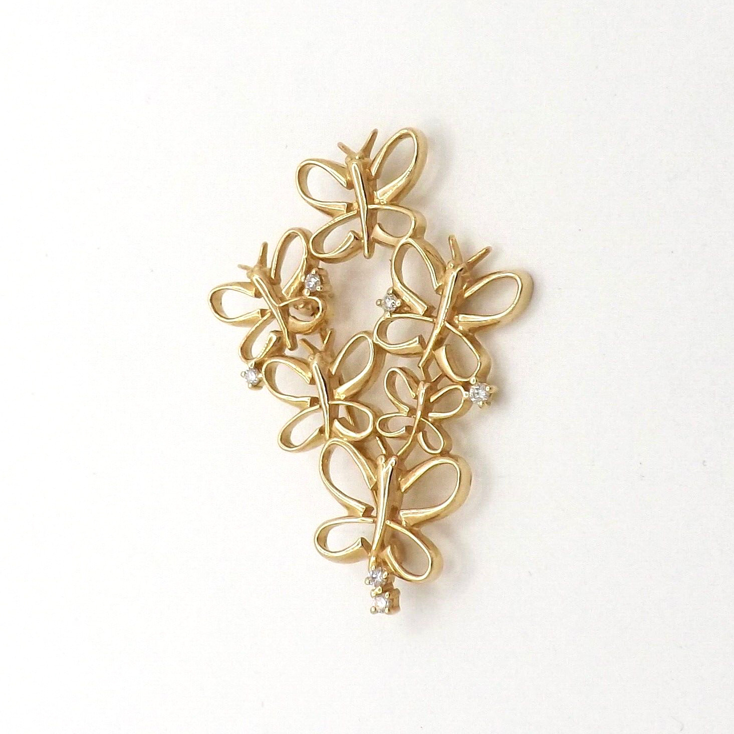 14k Gold Butterflies Setting Brooch Pin Natural Diamond Pendant Fortunes 8g New