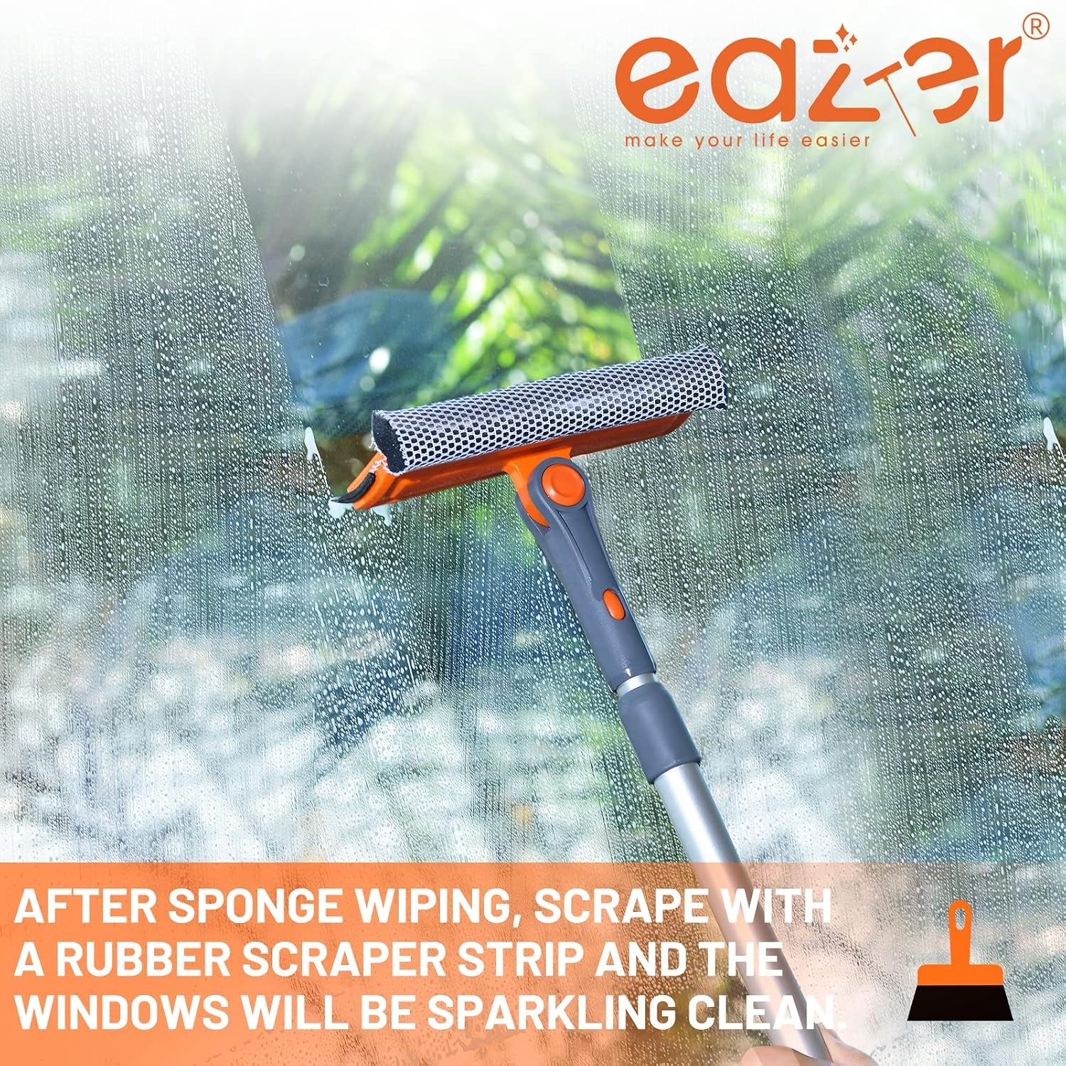 eazer Professional Window Squeegee, 2-in-1 Rotatable Squeegee for Window Cleanin