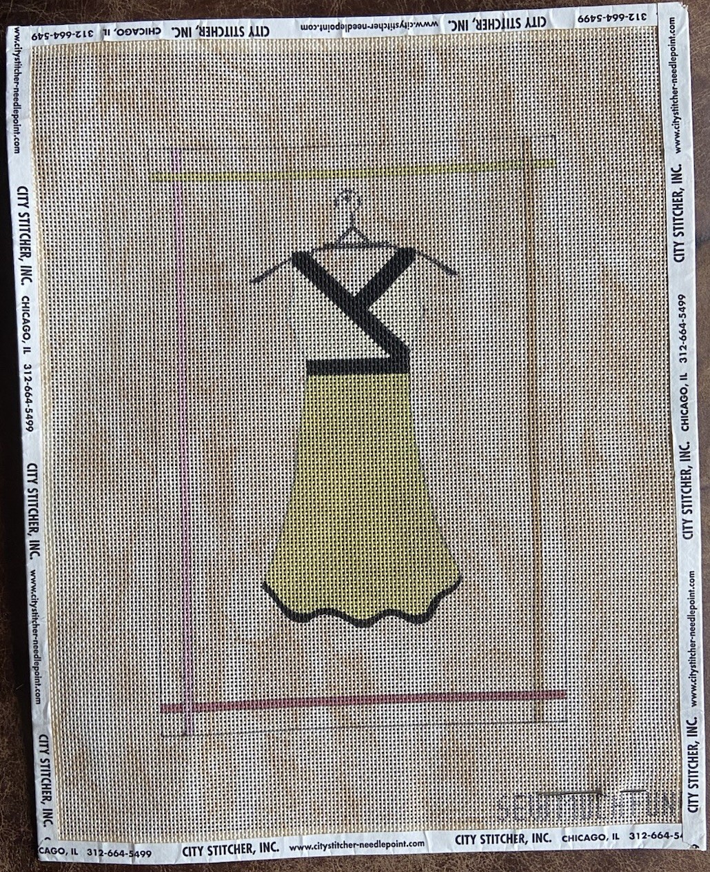 Sew Much Fun Handpainted Needlepoint Canvas ‘Yellow Dress on Hanger’ / 18 mesh