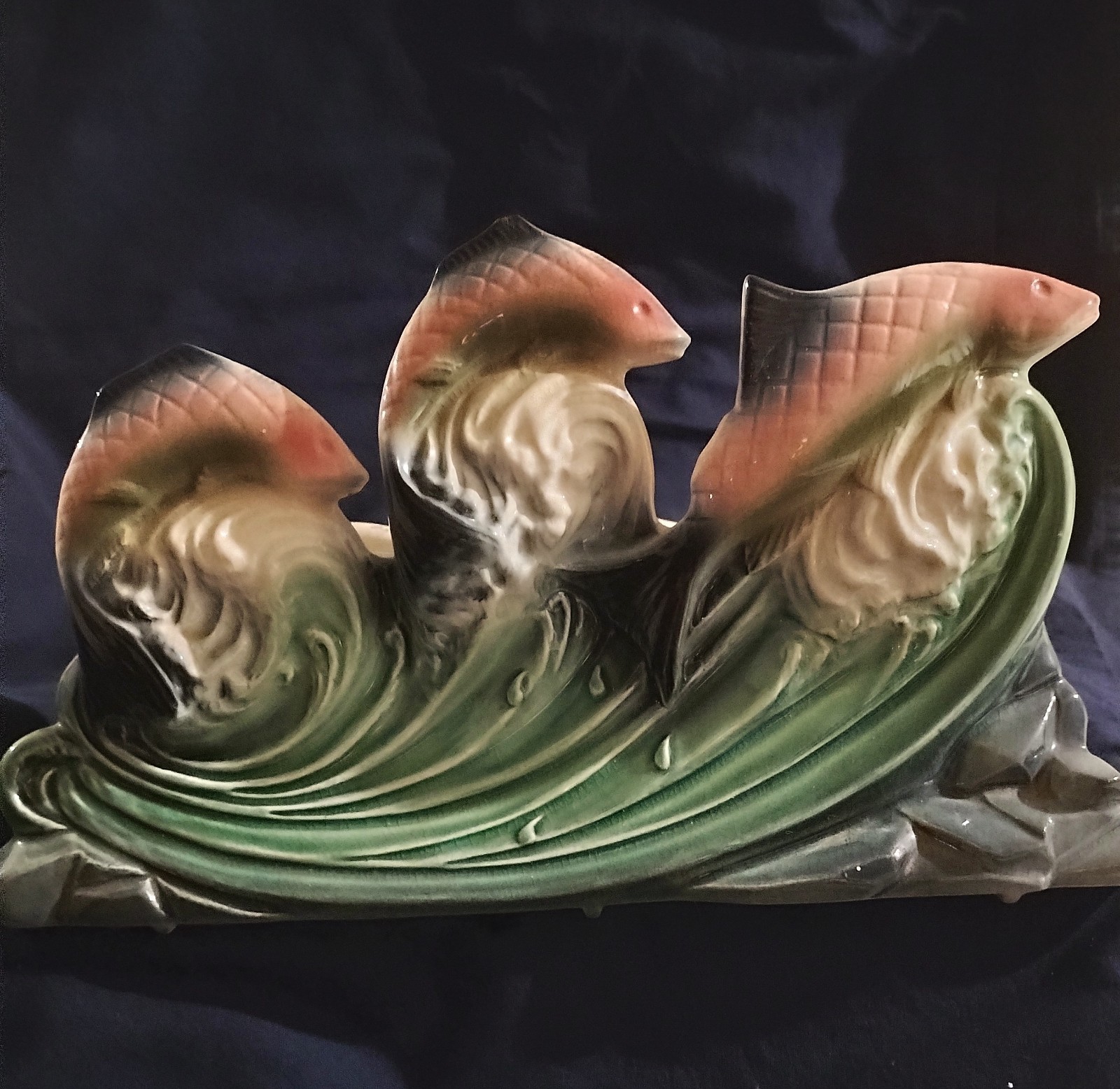 Royal Copley Jump Salmon Planter 11 X61/2 Small Chip On Center Fin See Pics Rare