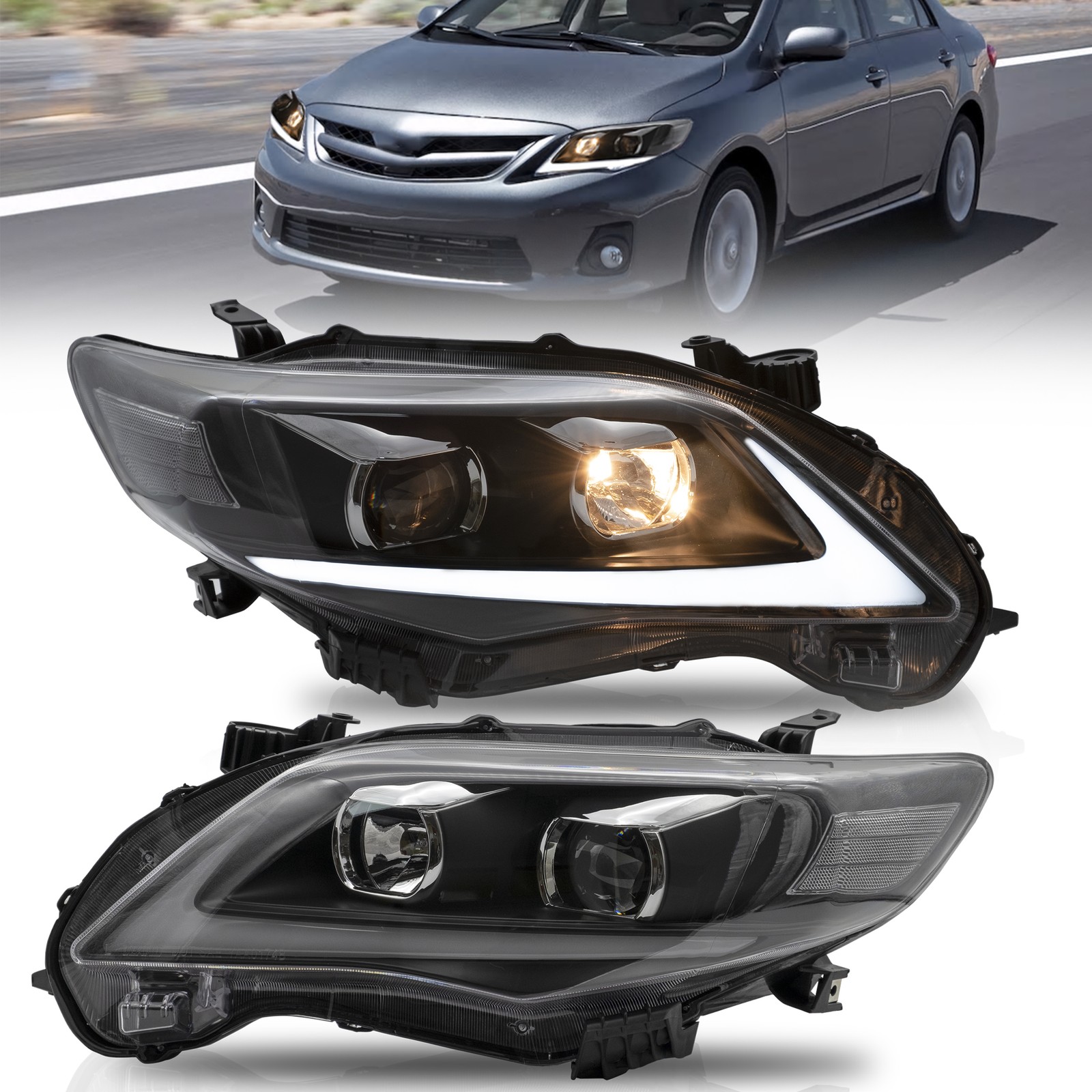 VLAND Projector Headlights LED DRL For 2011 2012 2013 Toyota Corolla Front Lamps