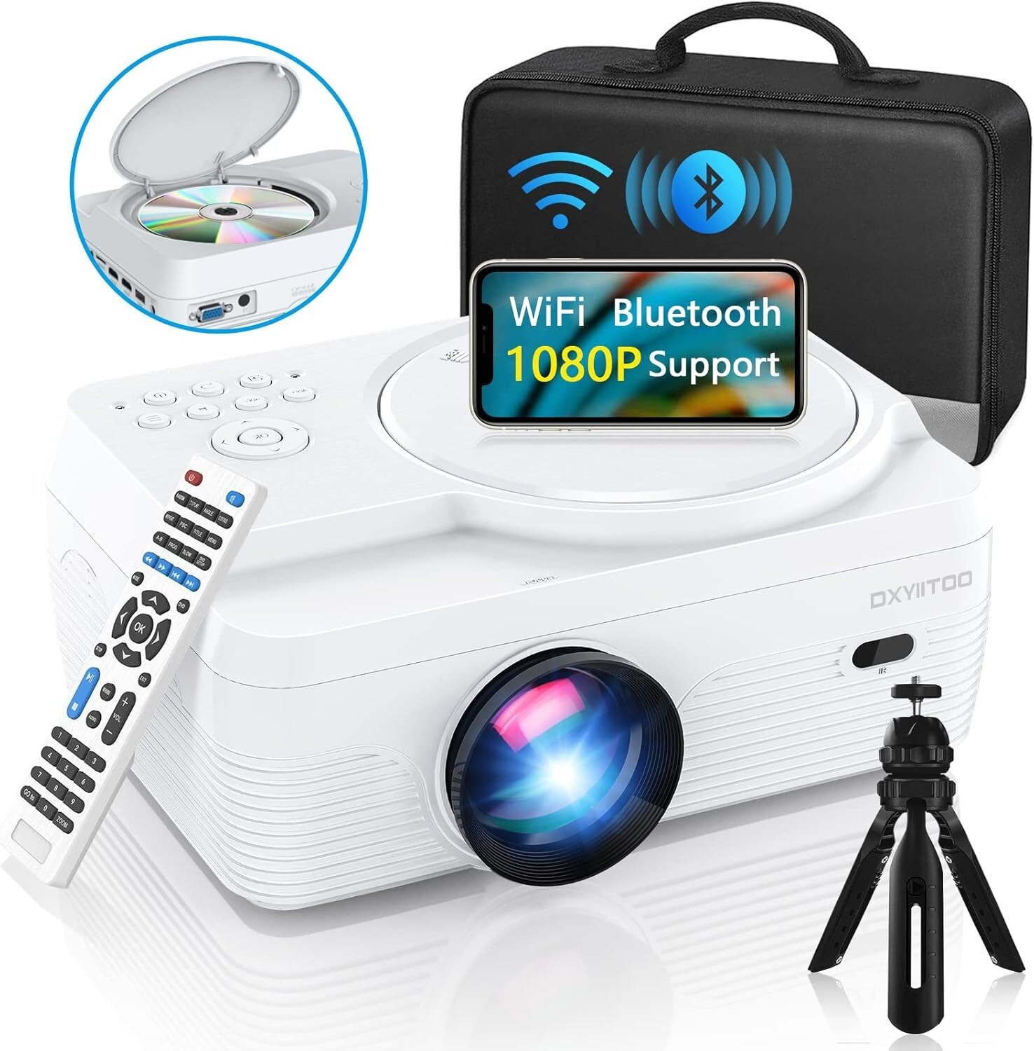 Full HD WiFi Bluetooth Projector Built in DVD Player, 12000LM 1080P Supported...