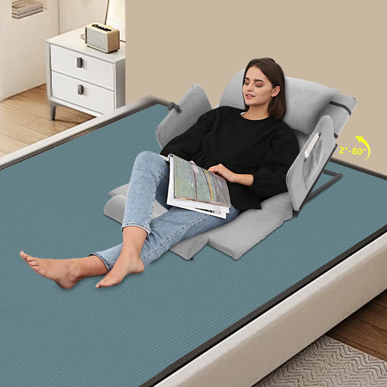 Grey Electric Lifting Adjustable Bed Back Rest Electric Lift Backrest Bed GIFT
